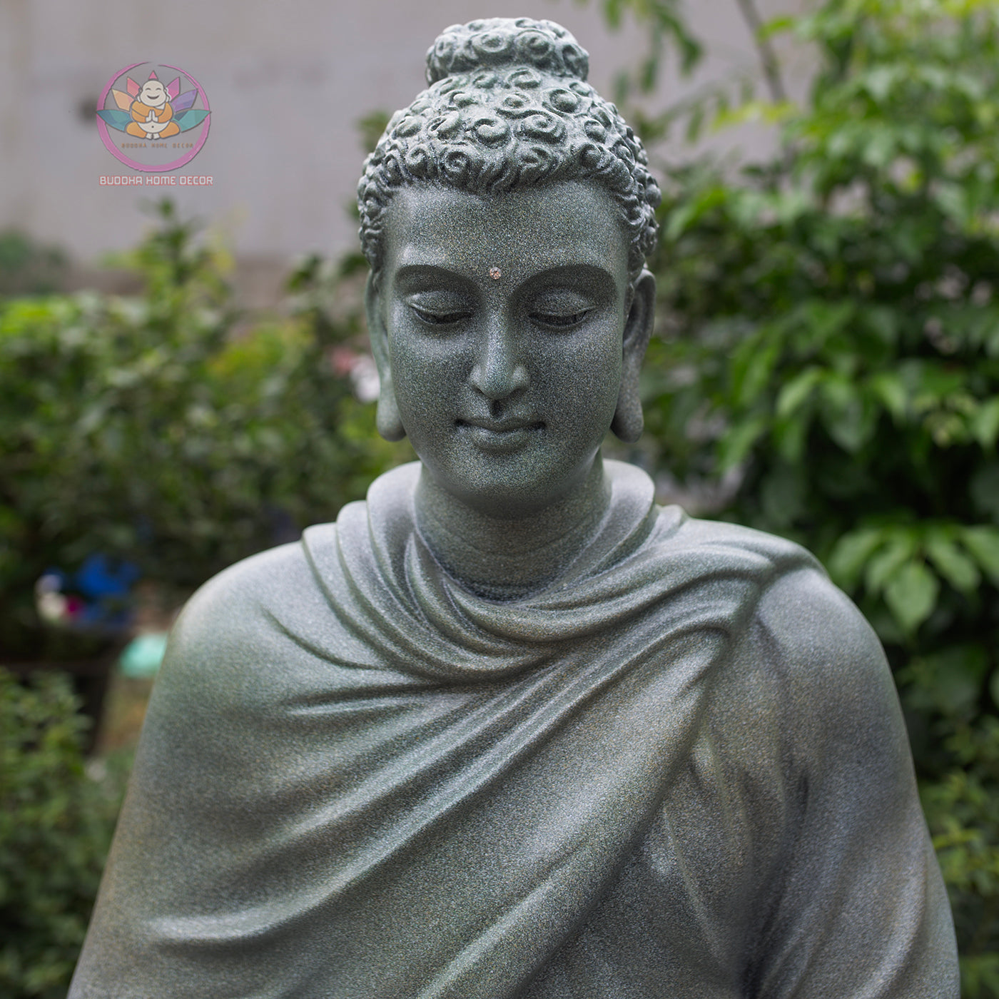 Shakyamuni Buddha Statue 29.5" – Large Resin & Stone Powder Buddha in Stone Grey or Light Teal Finish