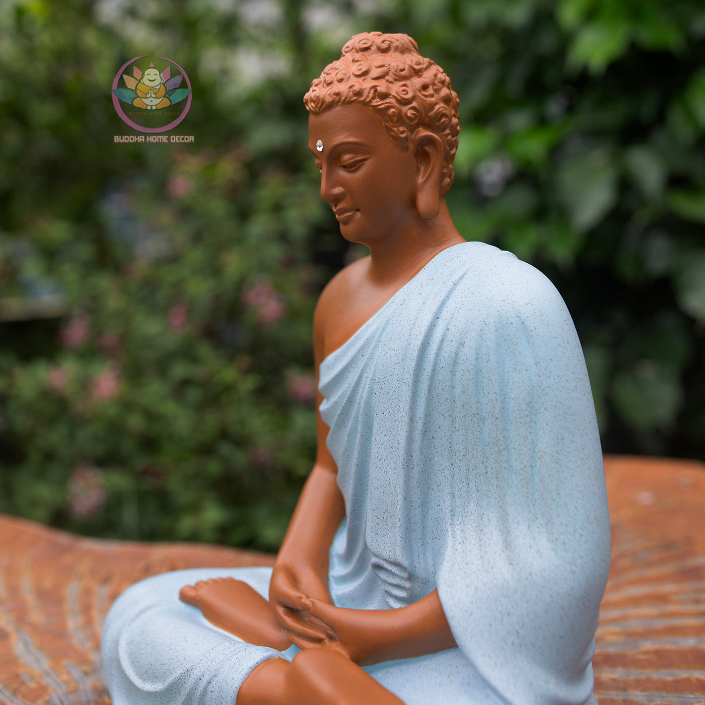 Shakyamuni Buddha Statue 9.4" – Composite Seated Buddha with Blue Robe, Zen Buddhist Altar Home Decor Figurine