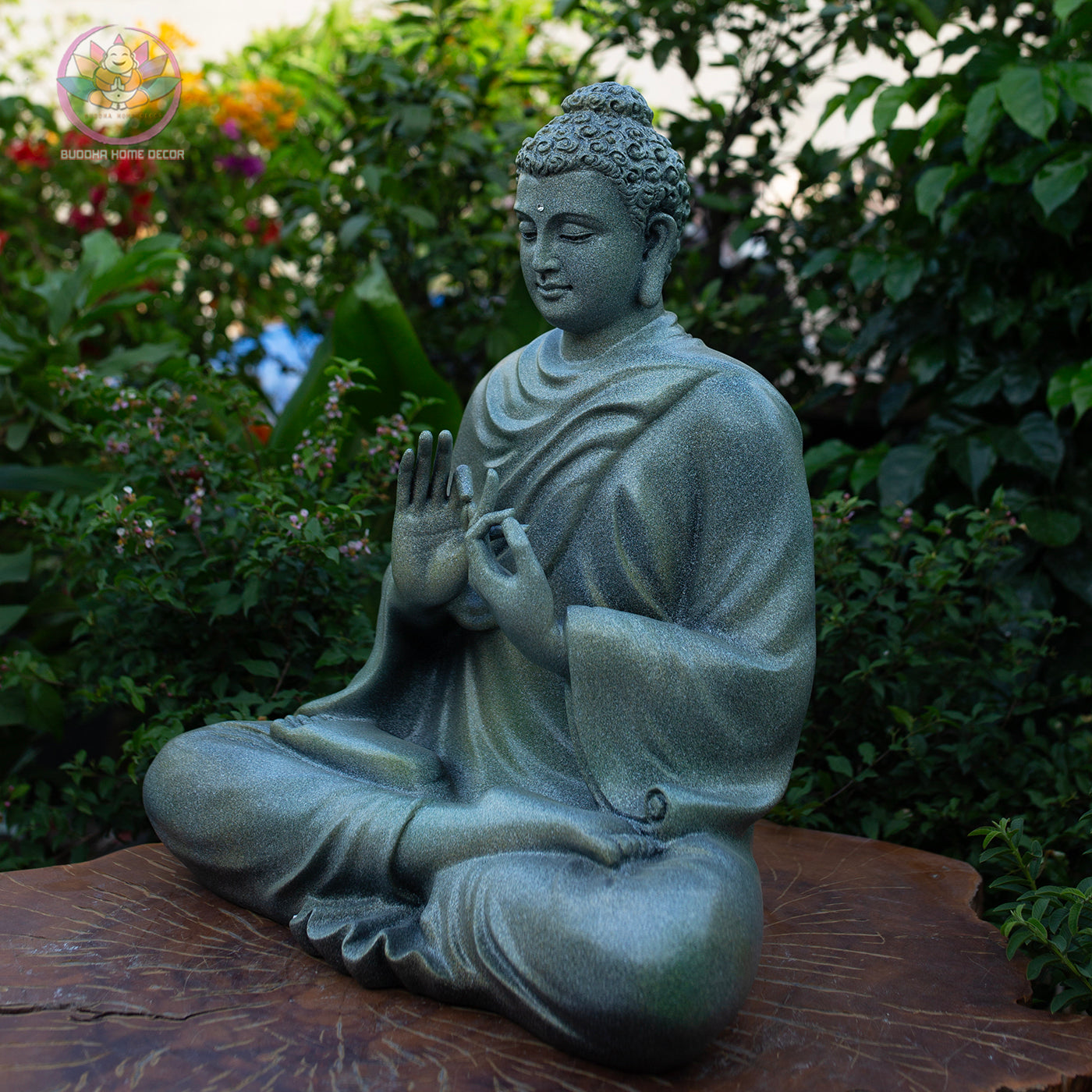 Granite-Style Buddha Statue – 19.7" (50cm) Vitarka Mudra | Shakyamuni Turning Dharma Wheel | Stone-Look Resin Sculpture | Vietnam Handmade