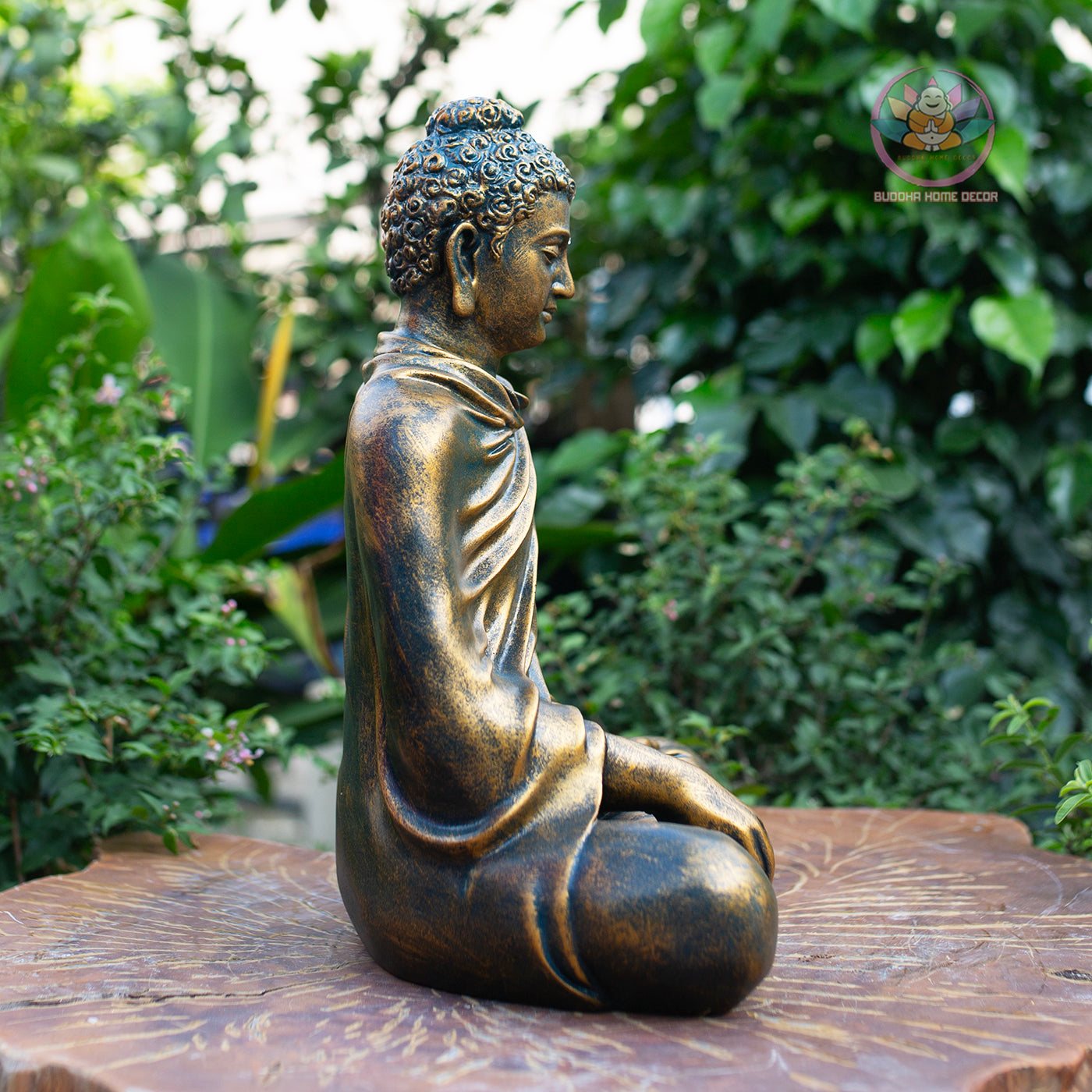 Bronze-Finish Buddha Statue – 14.6" Resin Shakyamuni Buddha Figurine – Zen Home Altar, Meditation Room, Asian Spiritual Decor Gift