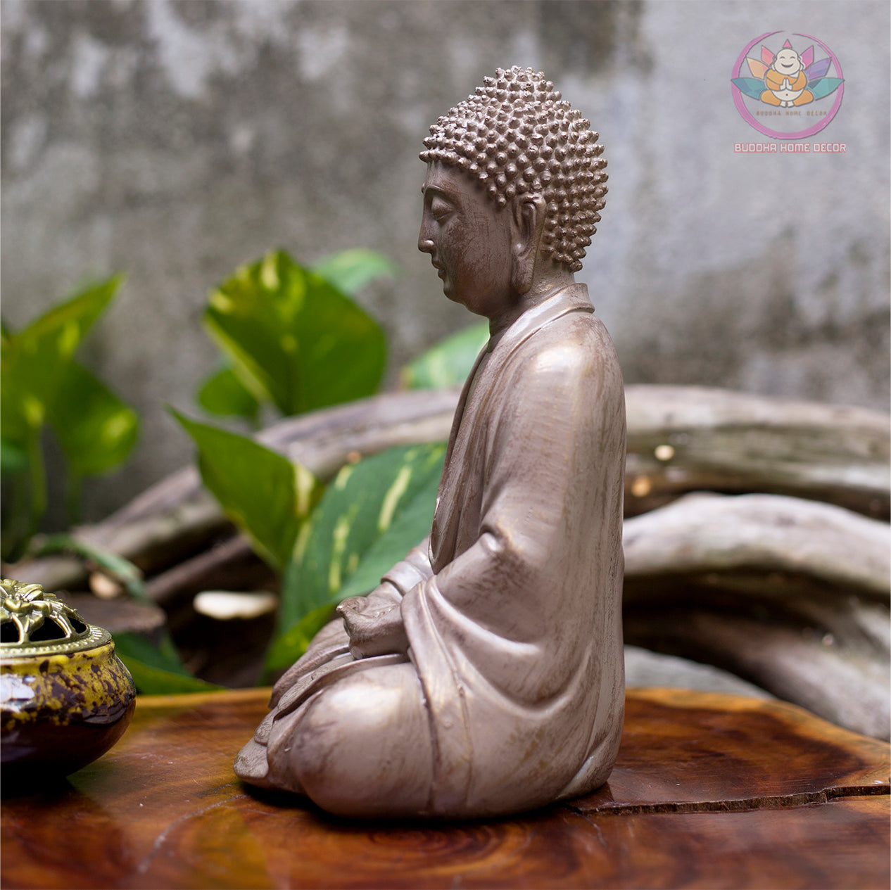 Small Stone Finish Buddha Statue – 9.8" Resin Meditating Buddha Figurine – Zen Altar, Meditation Space, Peaceful Home Decor Gift