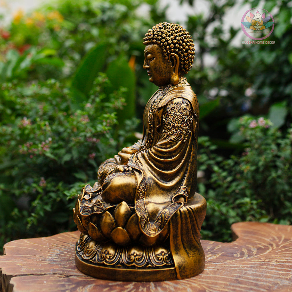 Amitabha Buddha Statue – Antique Bronze Resin Sculpture – Zen Meditation Decor, Buddhist Altar Ornament, Spiritual Gift