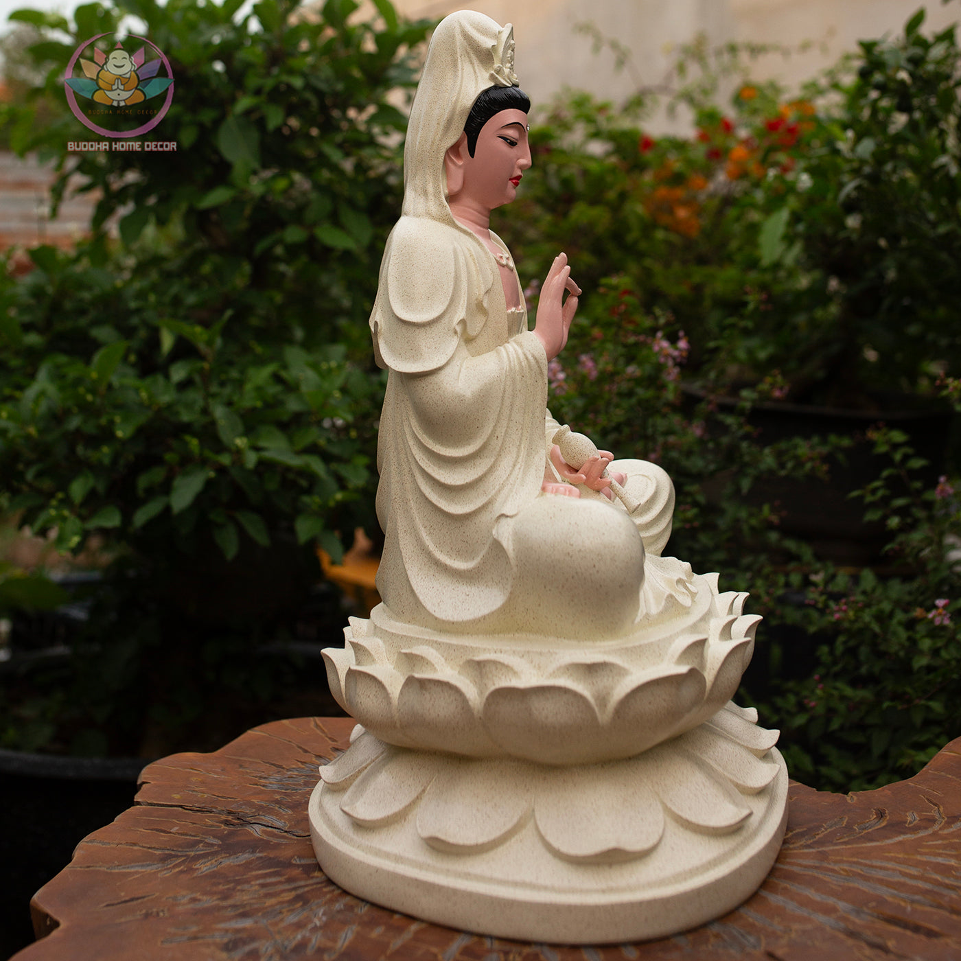 Guanyin Bodhisattva Statue 17.7" – Kwan Yin Seated on Lotus Pedestal, Goddess of Mercy Sculpture