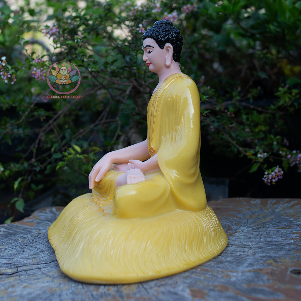 Shakyamuni Buddha Statue Yellow Stone Finish, Meditation Buddha Sculpture, Zen Buddhist Decor, Dhyana Mudra Buddha, Spiritual Home Altar Statue