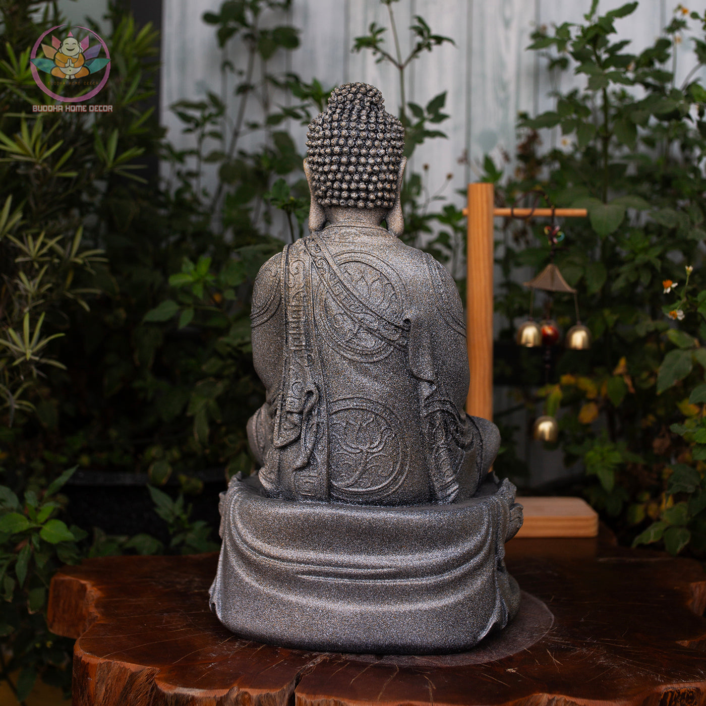 Amitabha Buddha Statue – Gray Stone Finish Resin Sculpture – Zen Meditation Decor, Buddhist Altar Ornament, Spiritual Gift