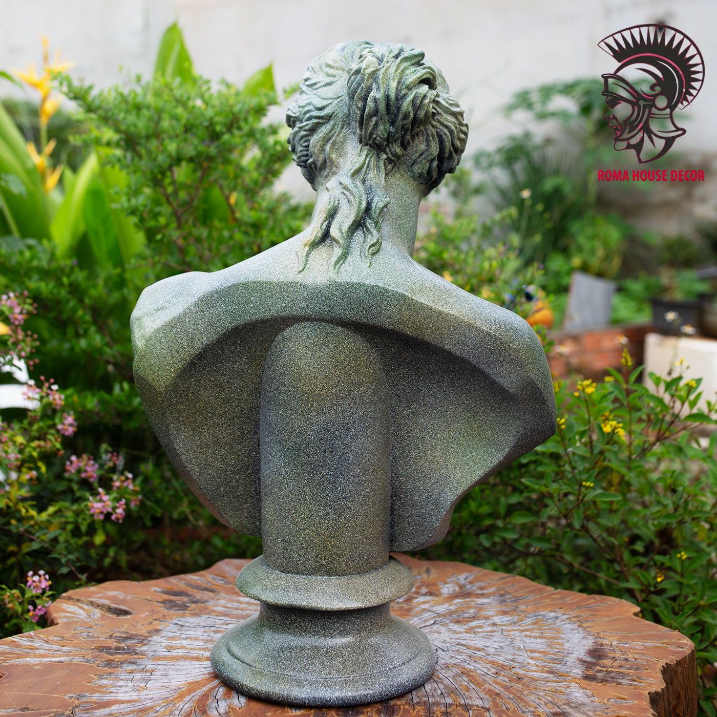 Venus de Milo Bust with Corinthian Column – Greek Goddess Sculpture Set, Green Stone Finish (20.8" & 30.7")