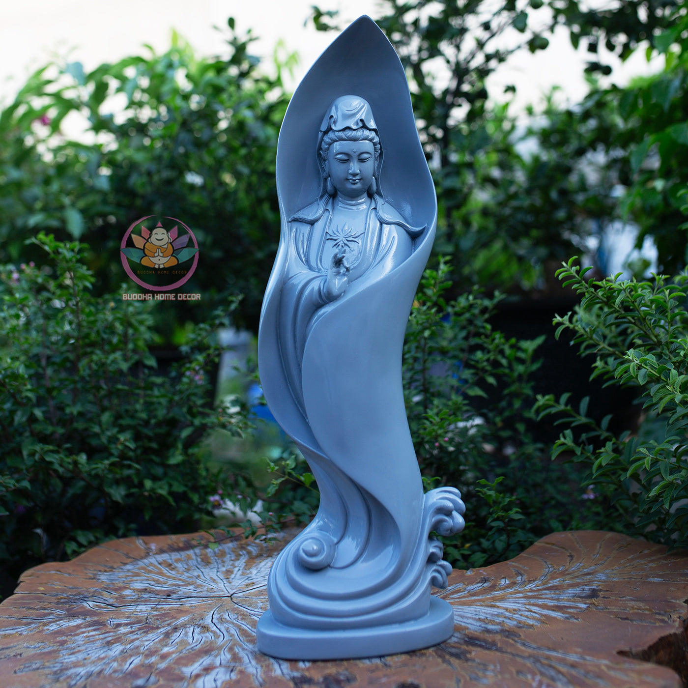 Modern Quan Yin Statue 18.9" | Grey Jade Finish | Standing Guanyin Bodhisattva Home and Altar Decor