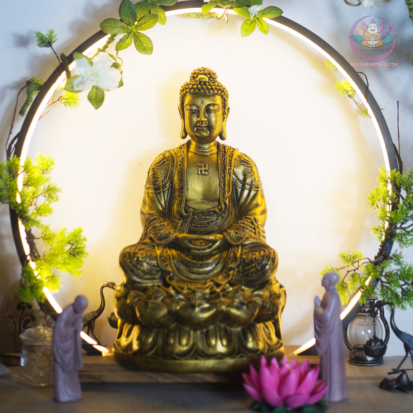 Amitabha Buddha Statue – Antique Bronze Finish Resin Sculpture – Zen Meditation Decor, Buddhist Altar Ornament, Spiritual Gift