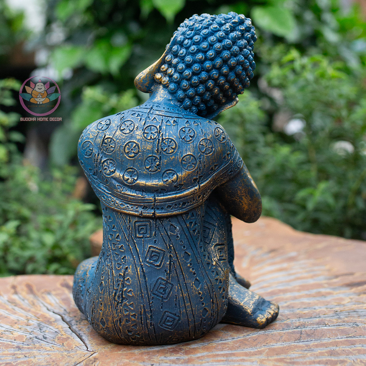 Resting Buddha Statue 9.4" – Blue Gold Finish Peaceful Sleeping Buddha Sculpture