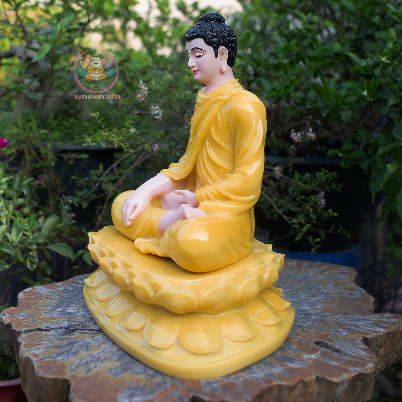Shakyamuni Buddha Statue on 2-Layer Lotus Base – 50cm | Yellow Quartz Finish | Meditation Buddha | Spiritual Home Decor