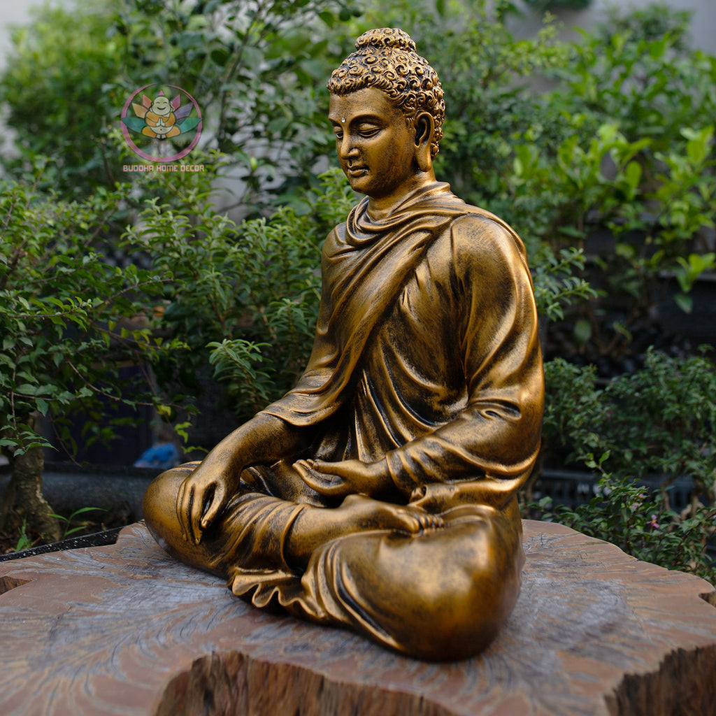 Shakyamuni Buddha Statue | Composite Resin and Stone Powder | Antique Gold Finish