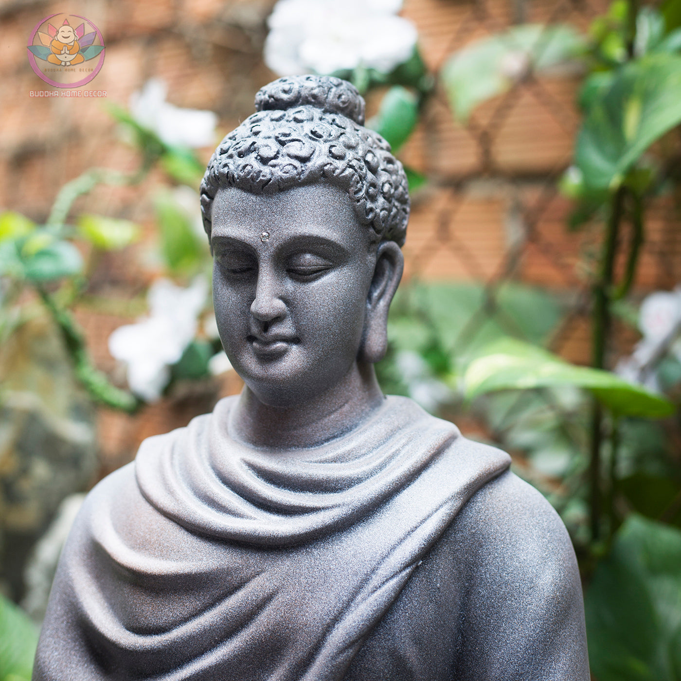 Stone-Textured Buddha Statue – 18.1" (46cm) Shakyamuni in Meditation | Earthy Gray Resin Finish | Handcrafted Vietnamese Altar Sculpture