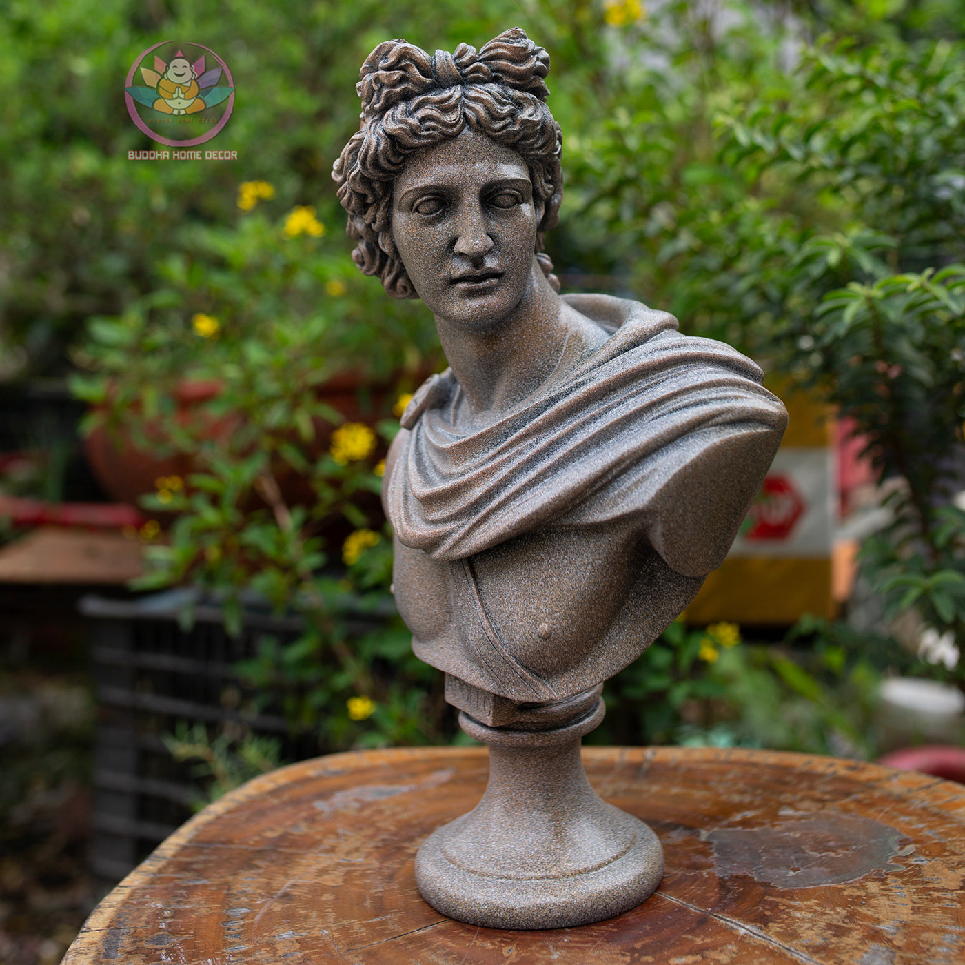 Greek Apollo Bust: Stone Finish Composite Resin Statue | Roman Bust