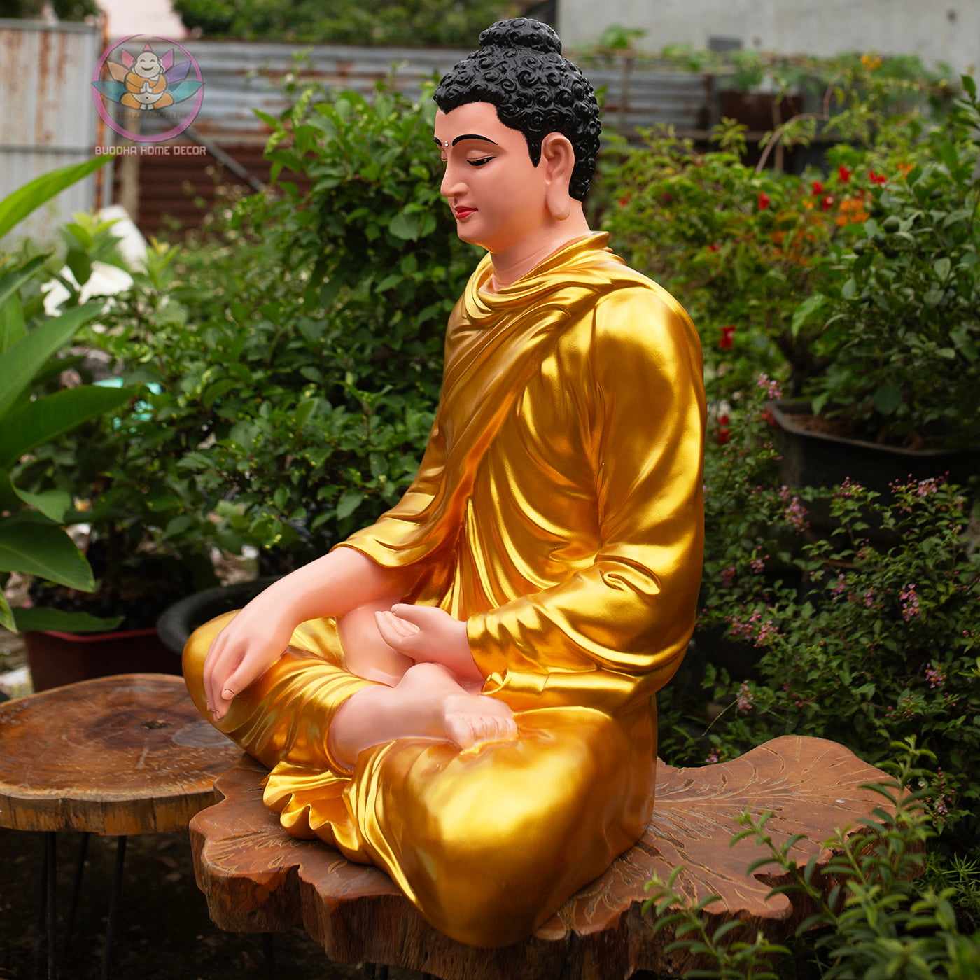Shakyamuni Buddha Statue 29.5" – Large Composite Seated Buddha with Golden Robe