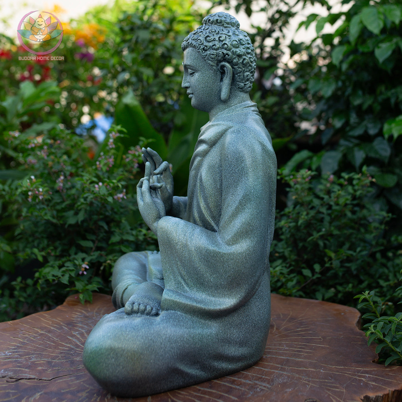 Granite-Style Buddha Statue – 19.7" (50cm) Vitarka Mudra | Shakyamuni Turning Dharma Wheel | Stone-Look Resin Sculpture | Vietnam Handmade
