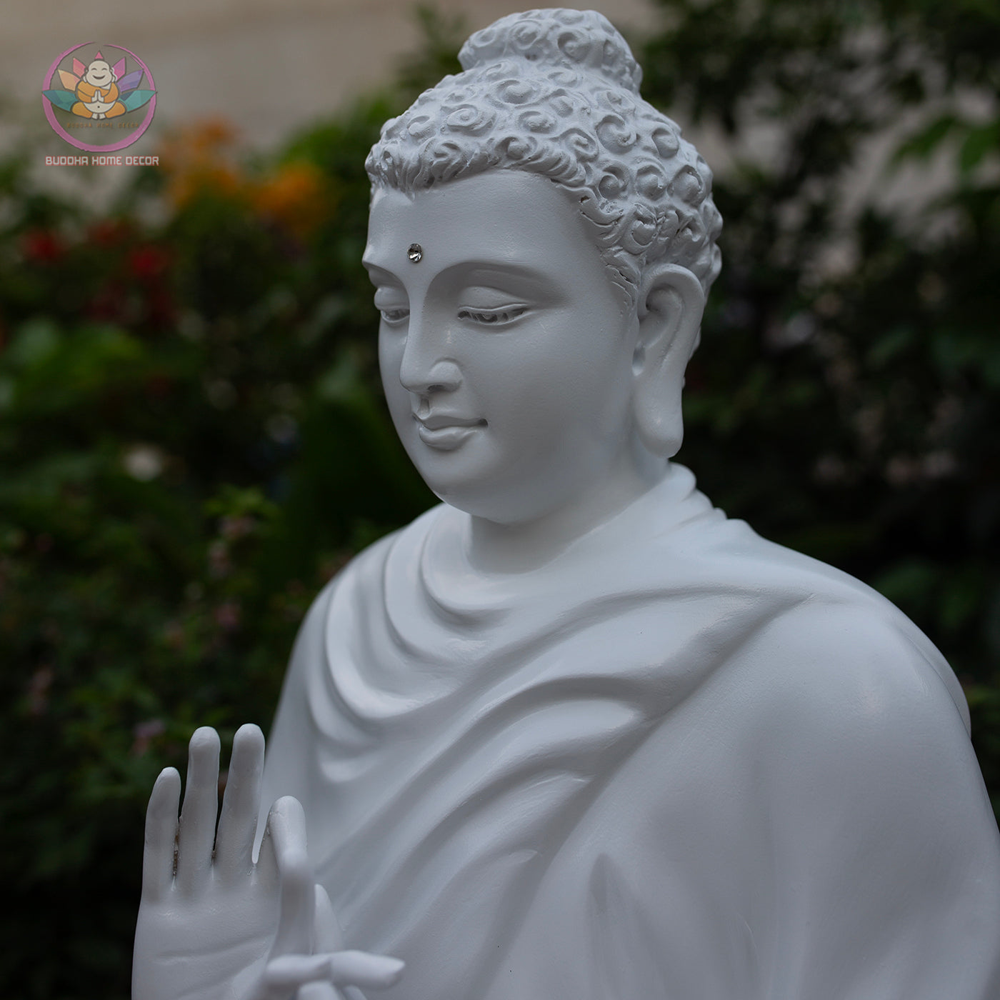 Shakyamuni Buddha Statue – Teaching Mudra in White 19.7" (50cm) | Turning the Dharma Wheel | Resin Sculpture | Vietnamese Handcrafted Art