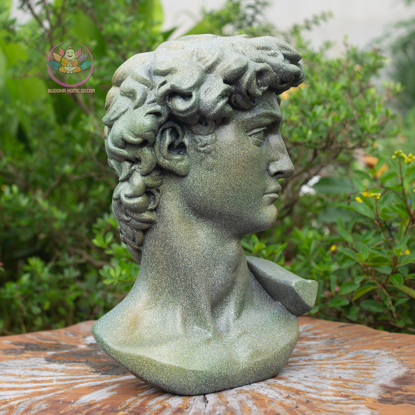 Green Stone Finish David Bust Sculpture: Renaissance Art Decor (30cm) | Roman Bust
