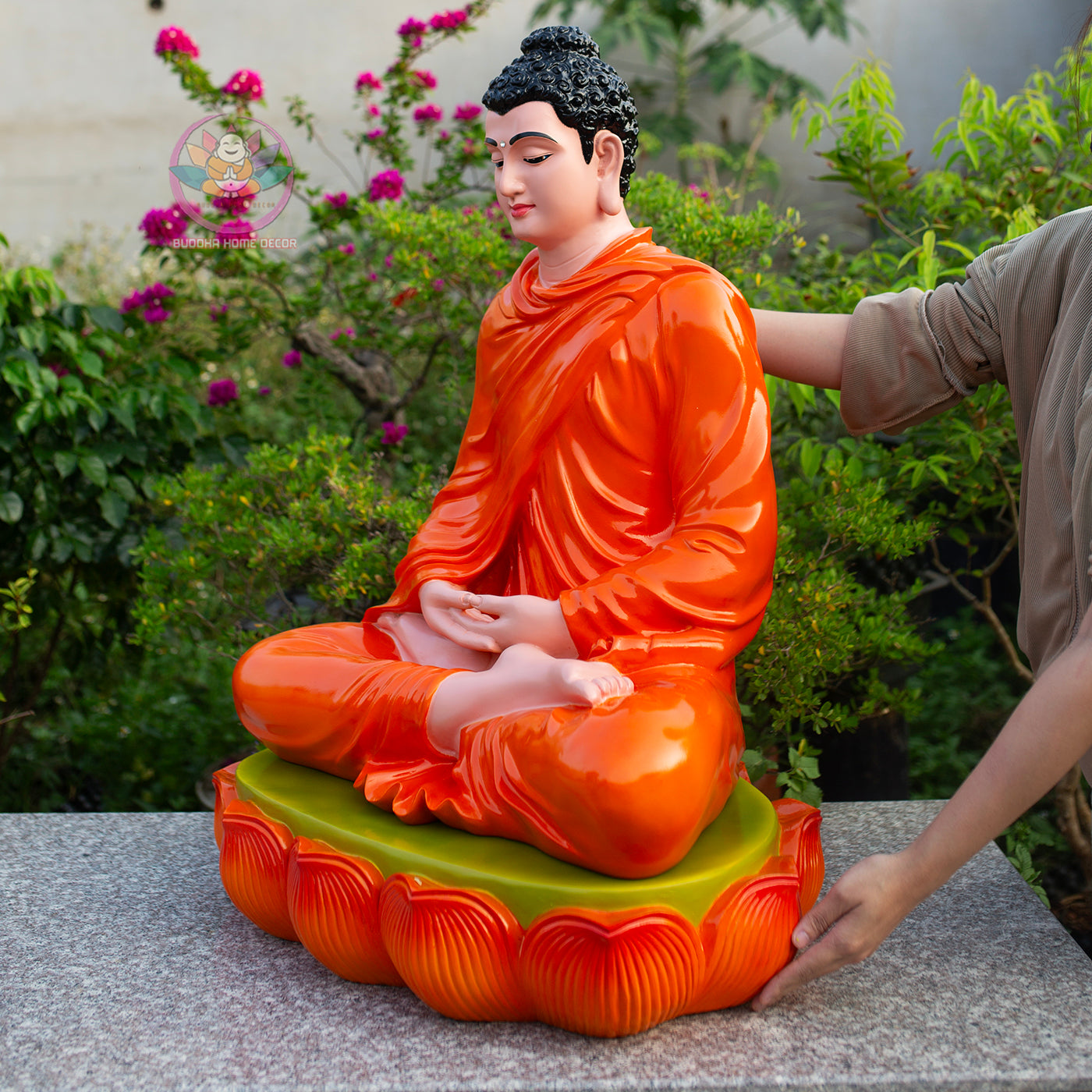 Shakyamuni Buddha Meditation Statue Orange Robe, Large Buddha Sculpture, Zen Decor, Buddhist Altar Statue, Spiritual Home Decor Gift