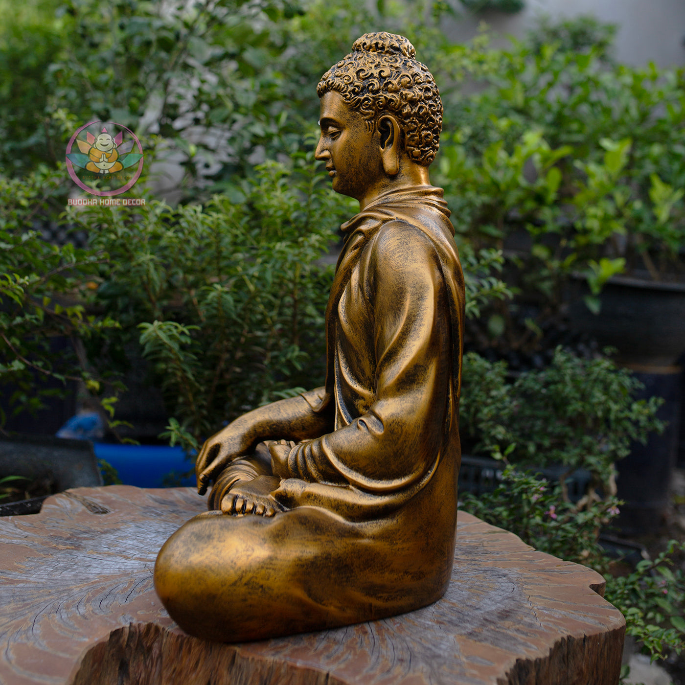 Shakyamuni Buddha Statue | Composite Resin and Stone Powder | Antique Gold Finish