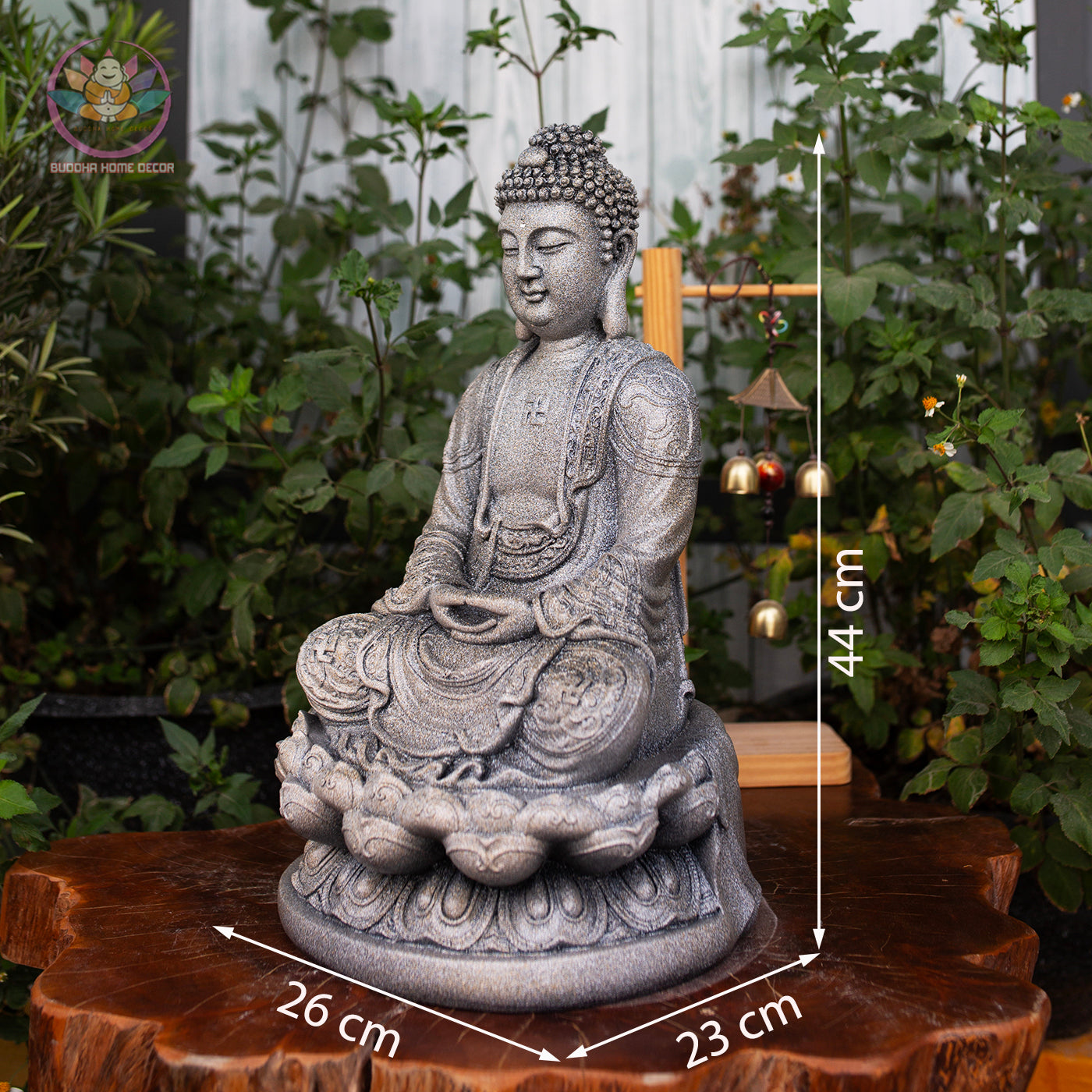 Amitabha Buddha Statue – Gray Stone Finish Resin Sculpture – Zen Meditation Decor, Buddhist Altar Ornament, Spiritual Gift