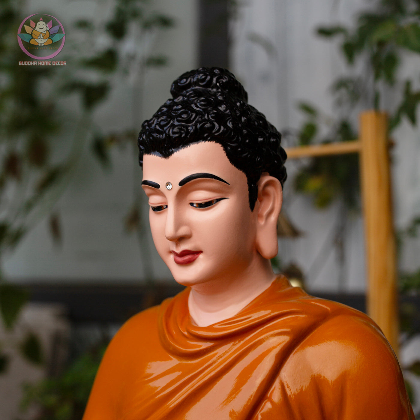 Shakyamuni Buddha Statue – 13.7" Meditation Figure in Orange Robe | Handcrafted Resin Sculpture for Altar & Zen Space