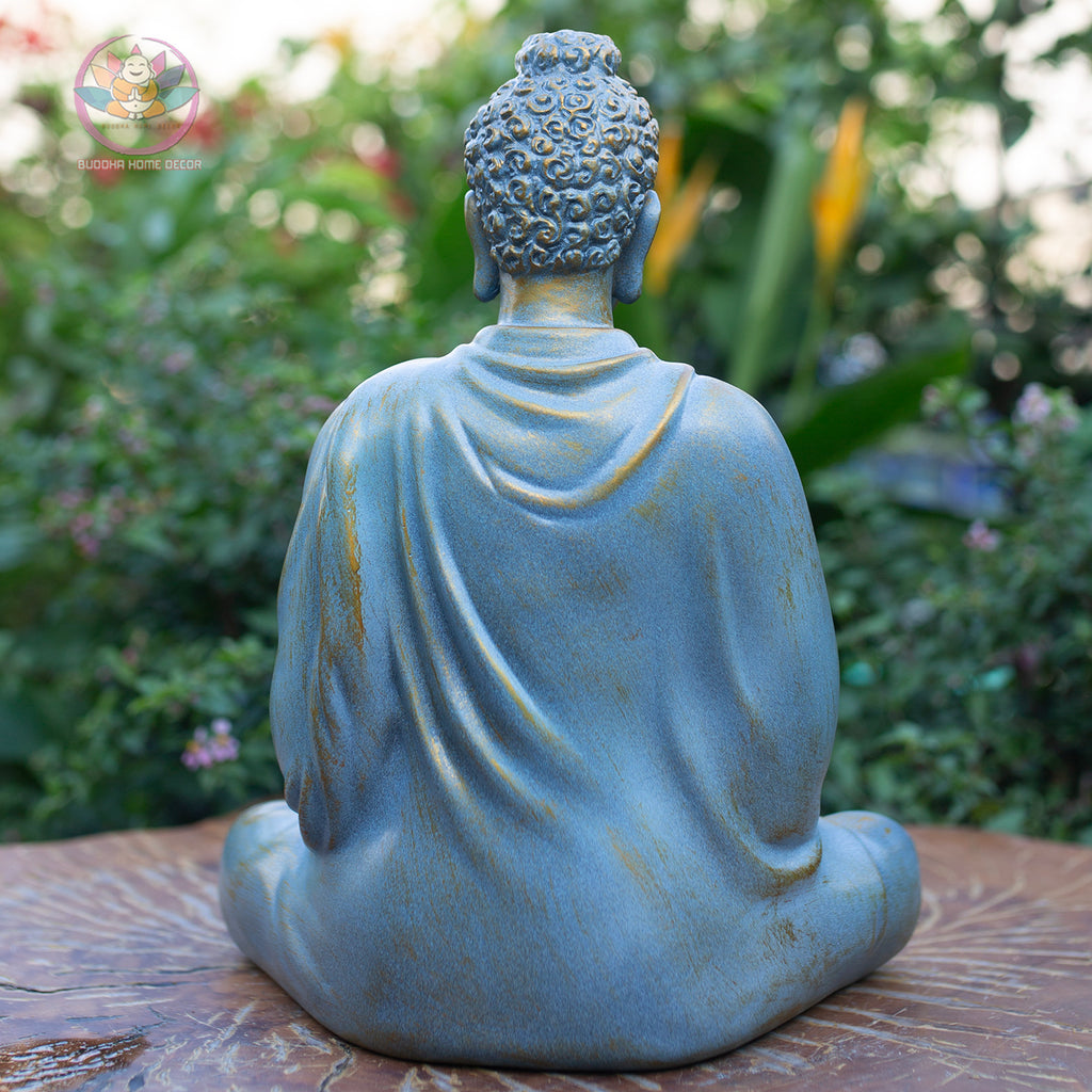 Large Blue Buddha Statue 13.8” | Meditating Buddha Figurine | Resin Sculpture for Altar, Zen Garden, Yoga Studio, Spiritual Gift