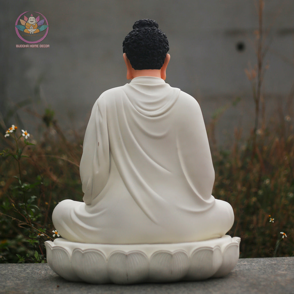 White Buddha Meditation Statue – 23.6" Resin Shakyamuni Buddha Figurine – Zen Altar, Meditation Space, Asian Spiritual Decor Gift