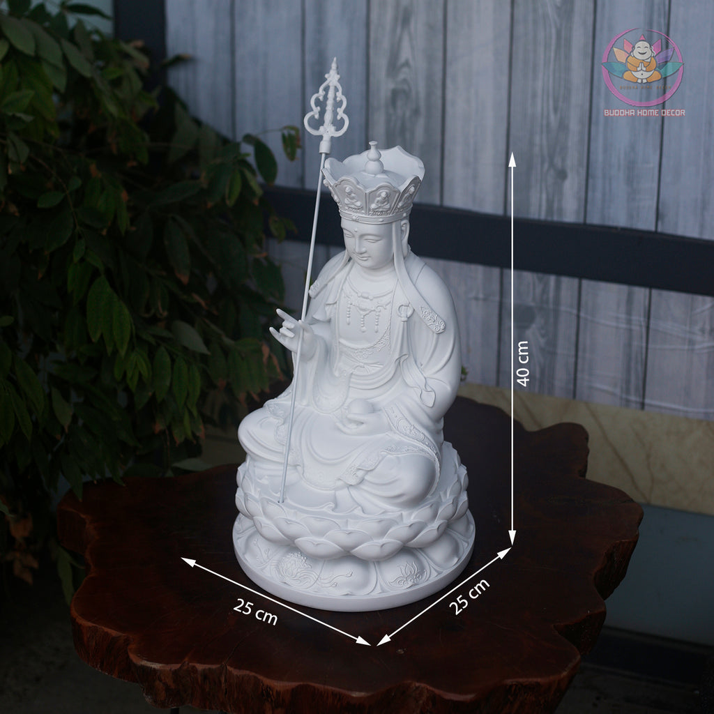 White Ksitigarbha Statue – 15.7" Resin Jizo Bodhisattva Figurine – Zen Home Altar, Meditation Room, Asian Spiritual Decor Gift