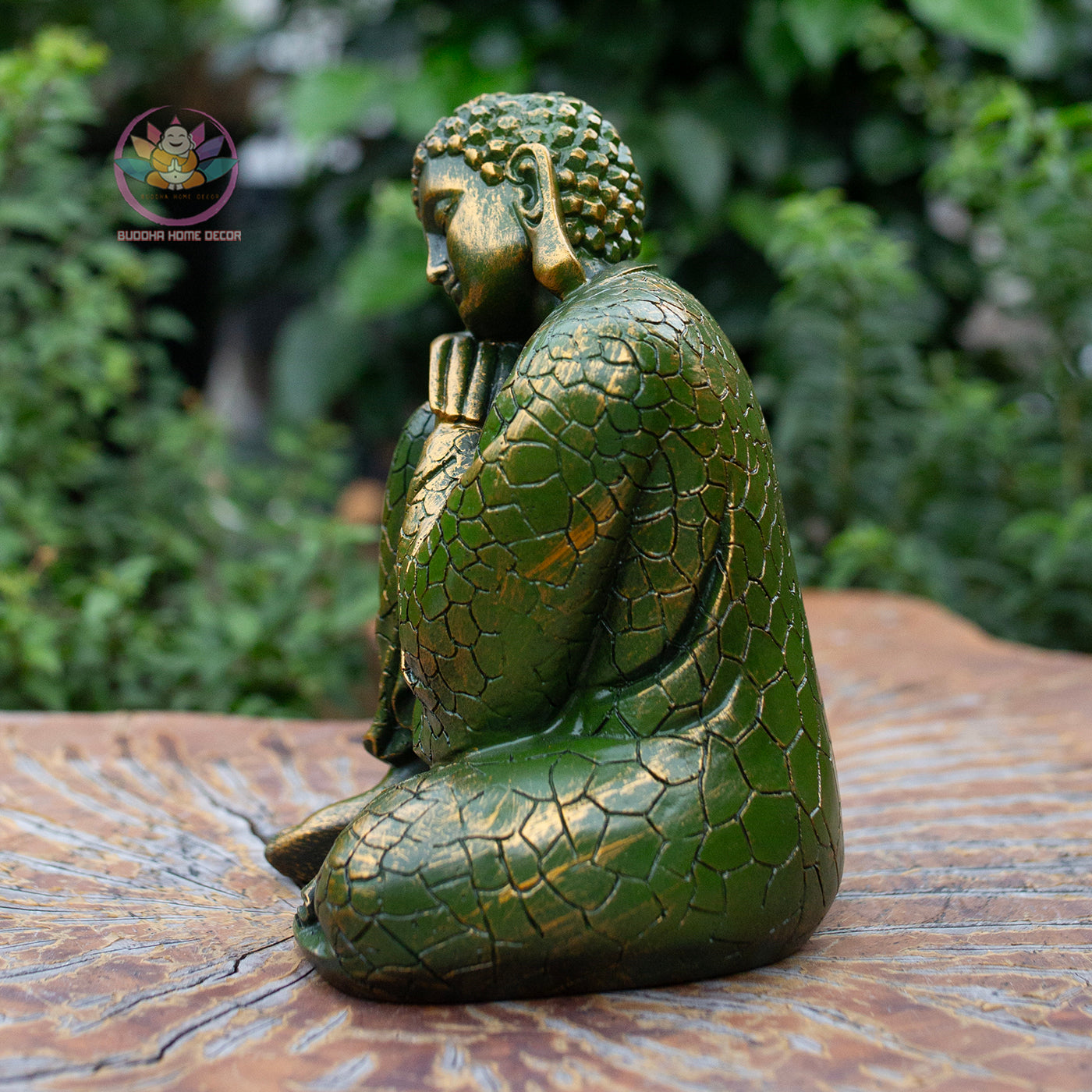 Resting Buddha Statue 7.9" – Green Gold Finish Peaceful Sleeping Buddha Figurine