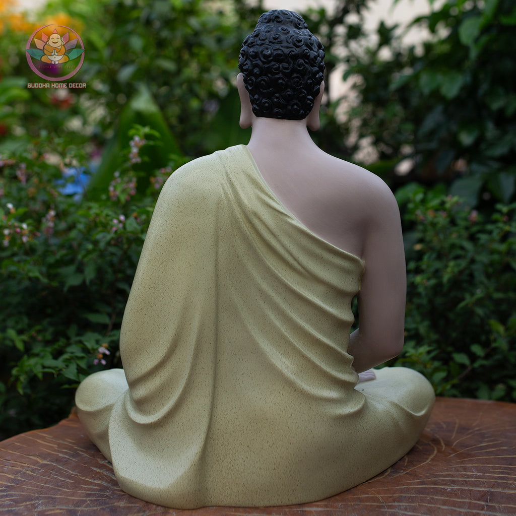 Shakyamuni Buddha Statue – 15" (38cm) Cream Yellow Finish | Meditation Pose | Handcrafted Resin Sculpture from Vietnam