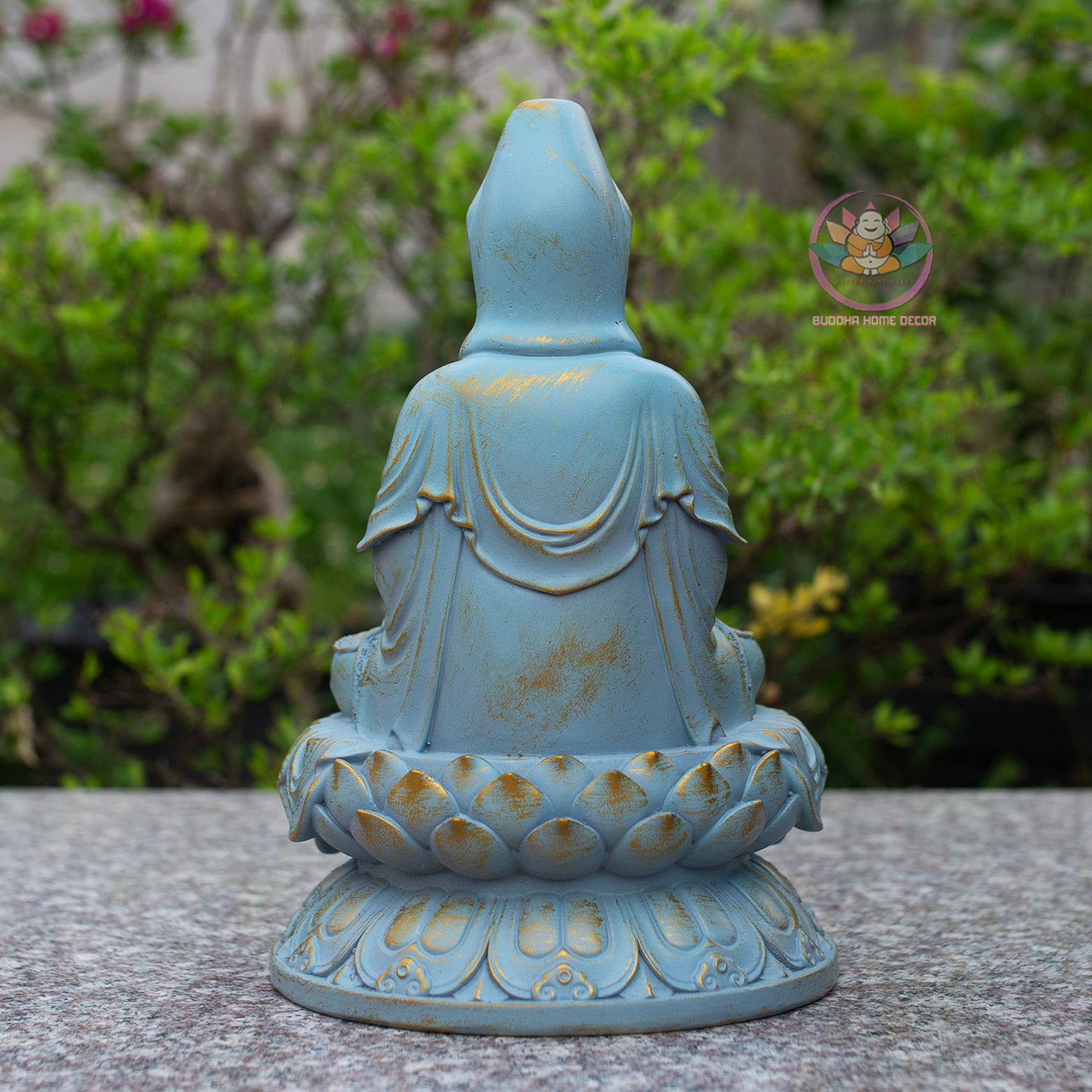 Quan Yin with Children Statue 11.8" | Composite Resin and Stone Powder | Blue Finish Guanyin Bodhisattva