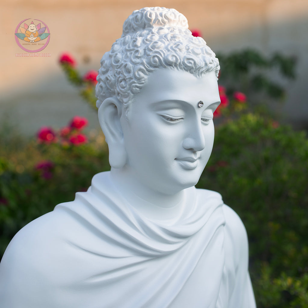 Shakyamuni Buddha Meditation Statue White Robe, Large Buddha Sculpture, Zen Decor, Buddhist Altar Statue, Spiritual Home Decor Gift