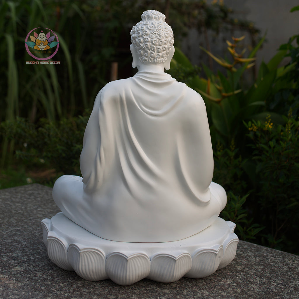 Large White Shakyamuni Buddha Statue – Handmade Lotus Base Meditation Decor