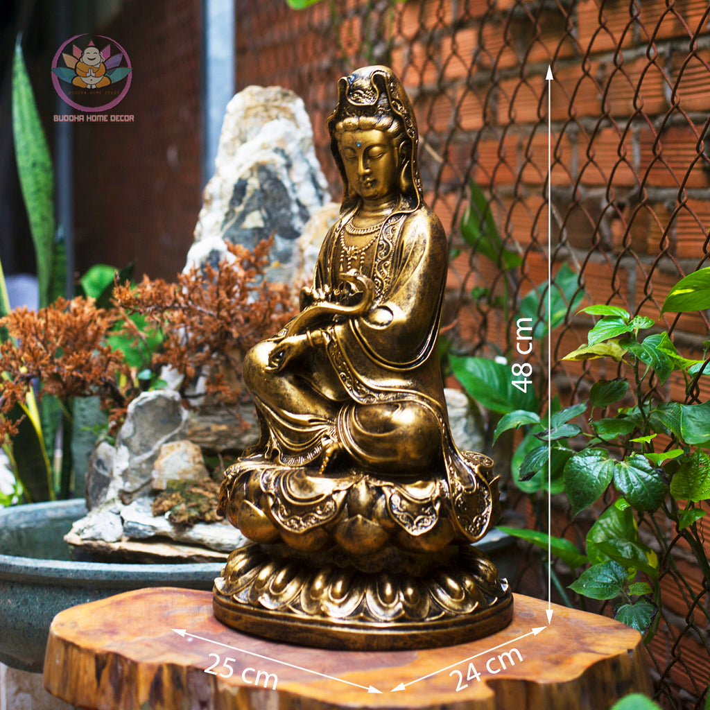 Bronze Guanyin Statue – 18.9" Resin Kwan Yin Bodhisattva Figurine – Zen Home Altar, Meditation Room, Spiritual Decor Gift