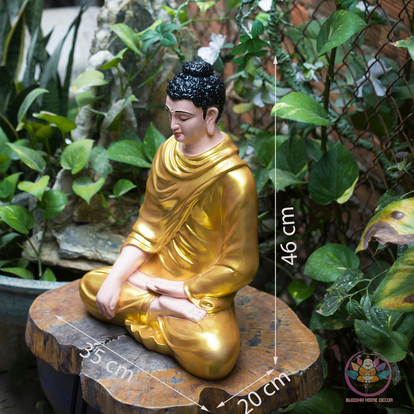 Golden Buddha Statue – 18.1" (46cm) Shakyamuni in Meditation | Hand-Painted Resin | Vietnamese Buddhist Altar Decor | Zen Decor Figurines