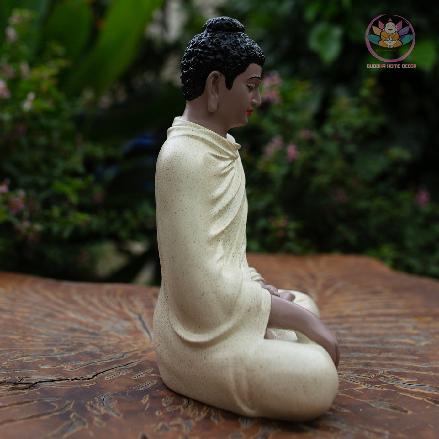Yellow Buddha Statue 9.4" – Ceramic-Style Resin Meditation Figurine, Shakyamuni Sculpture, Zen Buddhist Altar Decor, Spiritual Gift