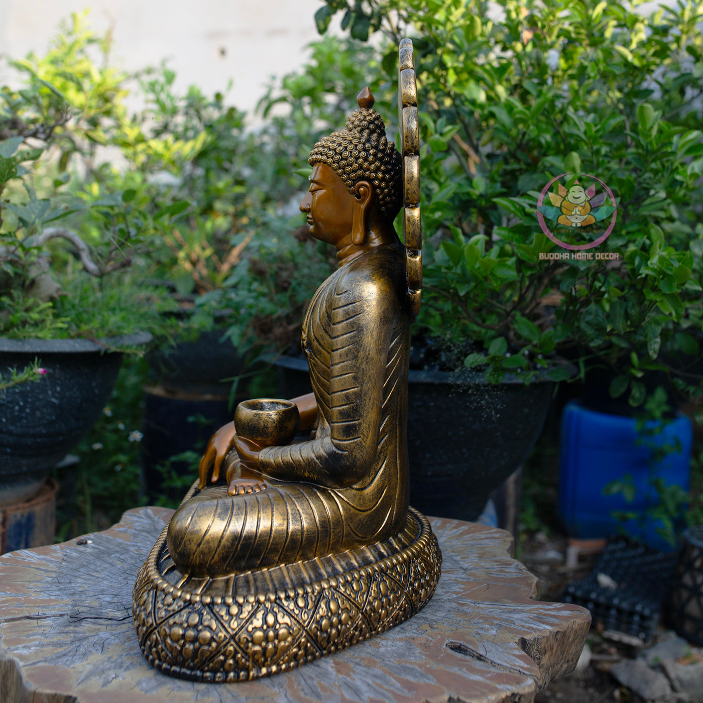Shakyamuni Buddha Alms Bowl Statue, Antique Bronze Finish, Meditation Buddha Sculpture, Zen Home Decor, Buddhist Spiritual Gift