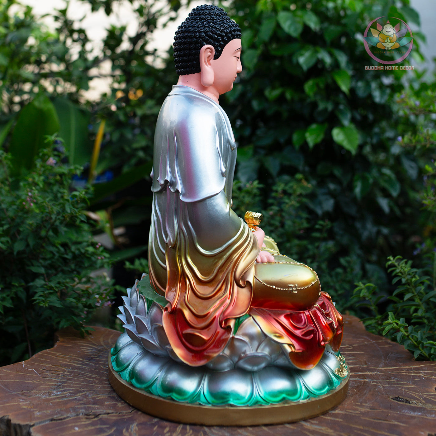 Multicolor Buddha Statue – 19.7" Resin Amitabha Buddha Figurine – Zen Home Altar, Meditation Room, Asian Spiritual Decor Gift