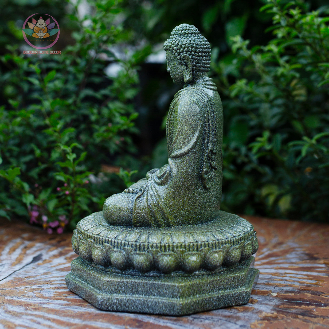 Shakyamuni Buddha Statue | Composite Resin and Stone Powder | Granite Stone Finish | Seated Meditation Buddha on Lotus Pedestal