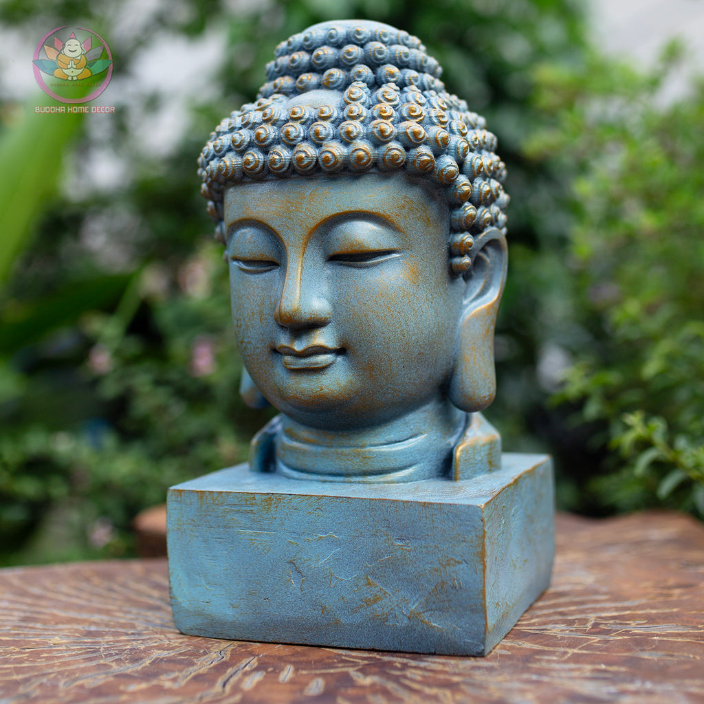 Blue Buddha Head Statue Resin Sculpture – Zen Home Decor, Meditation Altar Figurine, Yoga Studio Accent, Spiritual Gift