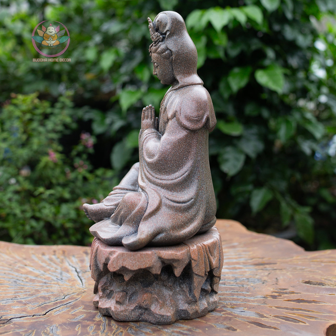 Guanyin Bodhisattva Statue 13" – Antique Stone Finish Kwan Yin with Praying Hands