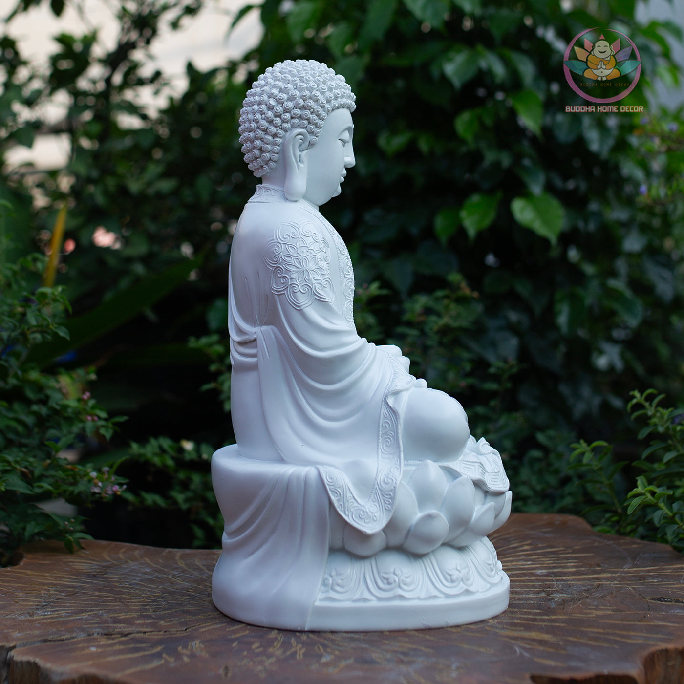 White Buddha Statue – 14.6" Resin Amitabha Buddha Figurine – Zen Home Altar Decor, Meditation Room, Spiritual Gift