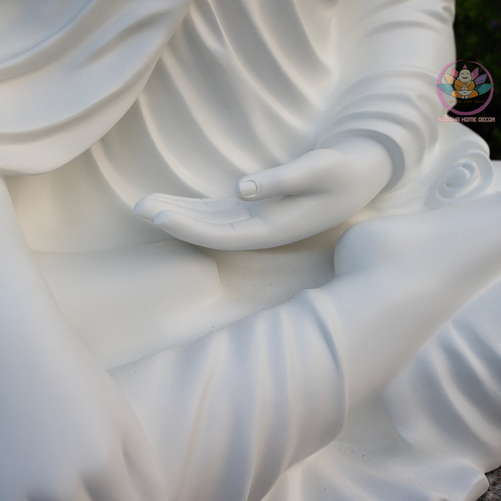Large Shakyamuni Buddha Statue White, Meditation Buddha Sculpture, Zen Garden Decor, Minimalist Buddhist Art, Spiritual Home Decor
