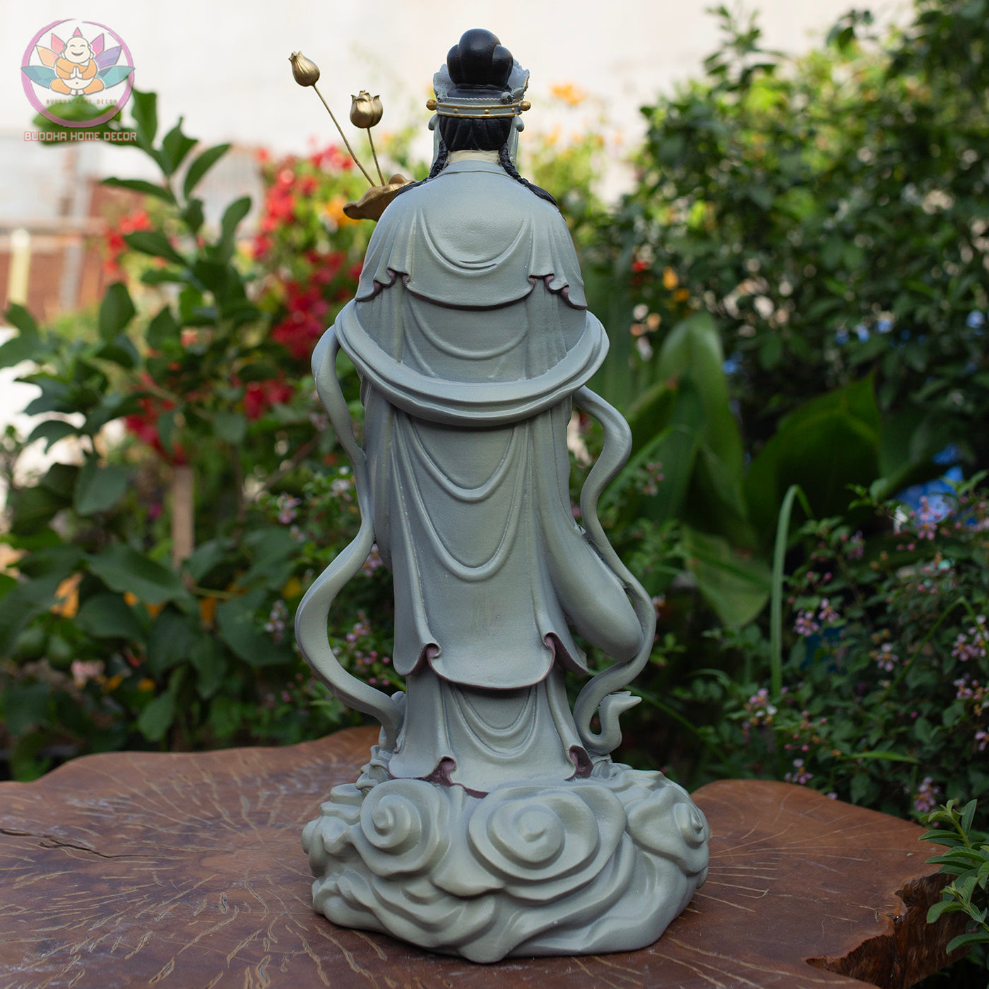 Seishi Bodhisattva Statue – 19.7" (50cm) Standing Mahasthamaprapta with Lotus Staff | Hand-Painted Resin Sculpture | Buddhist Altar Decor