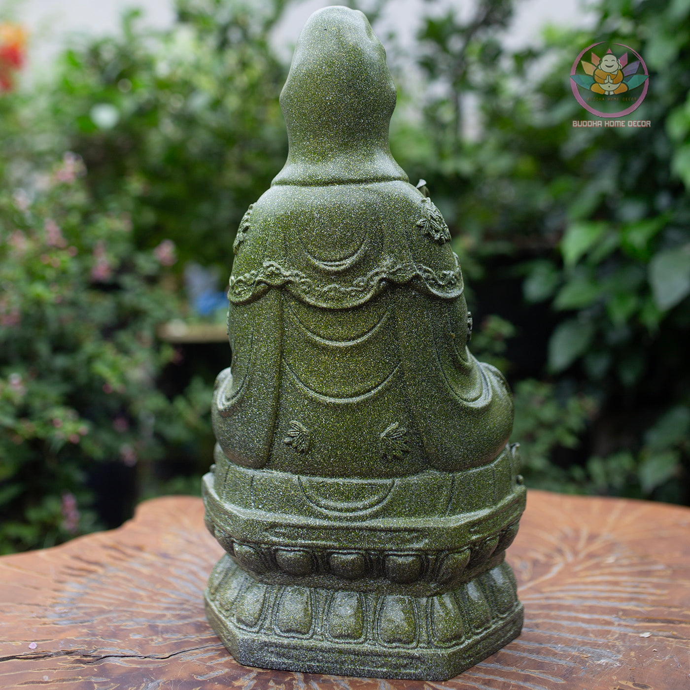 Guanyin Bodhisattva Statue 15.7" – Antique Green Stone Resin Kwan Yin Sculpture, Goddess of Mercy Figurine, Zen Buddhist Altar Decor Gift