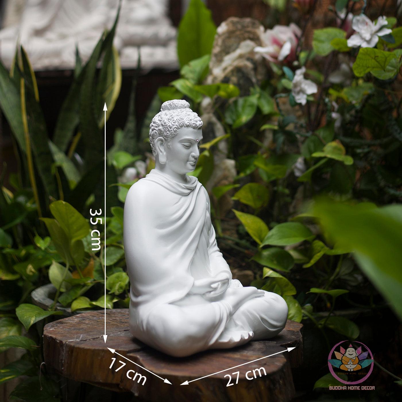 White Shakyamuni Buddha Statue – 13.7" Resin Sculpture | Minimalist Zen Decor for Altar, Meditation & Spiritual Gift
