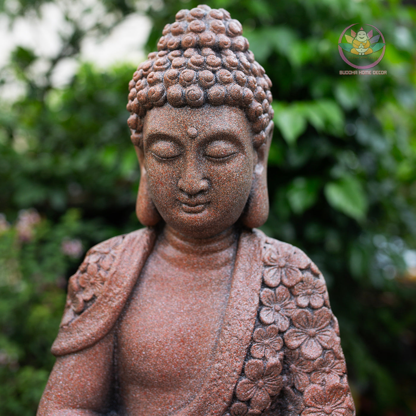 Floral Robe Seated Buddha 16.9" – Meditating Buddha Statue for Home & Garden Decor