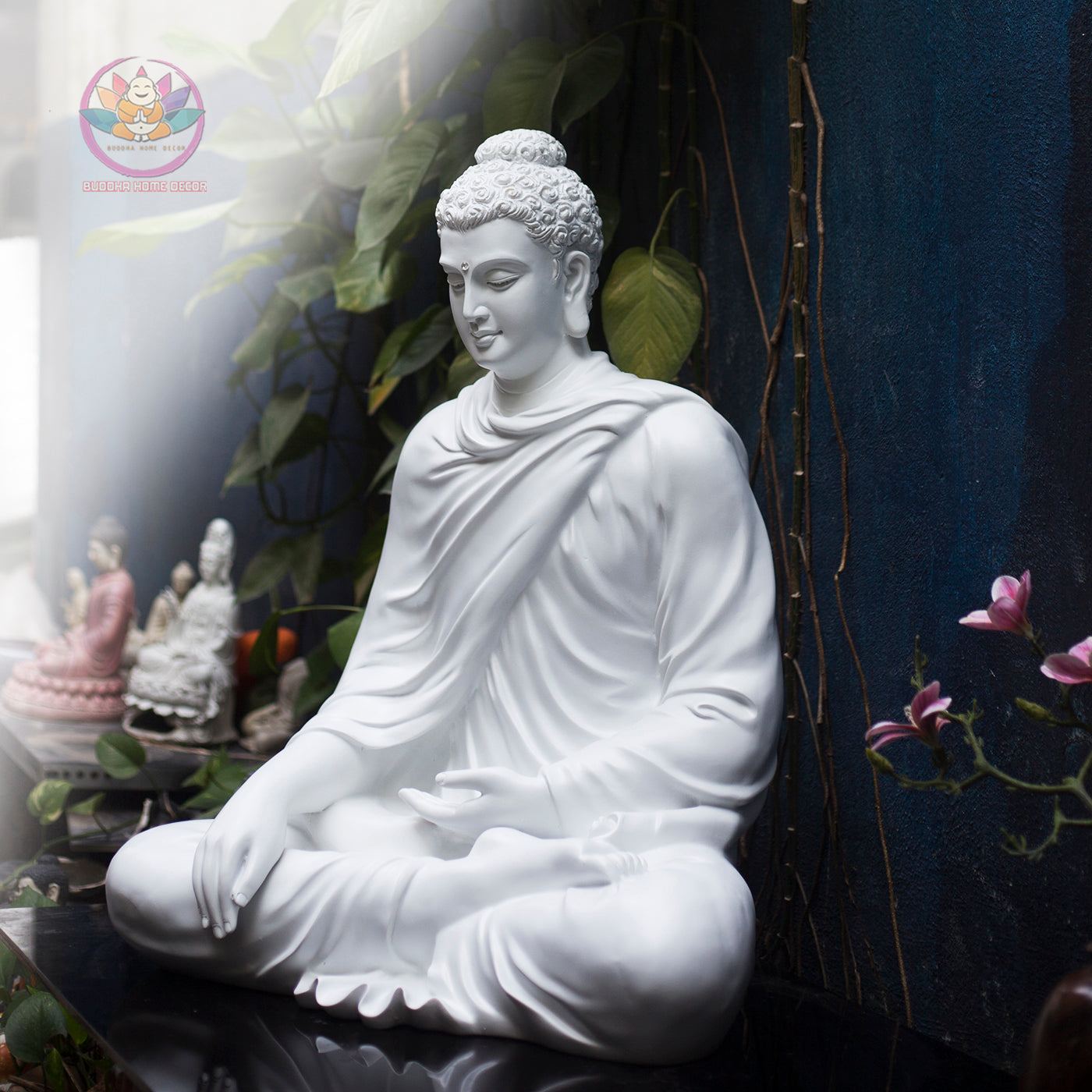Shakyamuni Buddha Statue 29.5" – Large White Composite Seated Buddha Meditation Sculpture