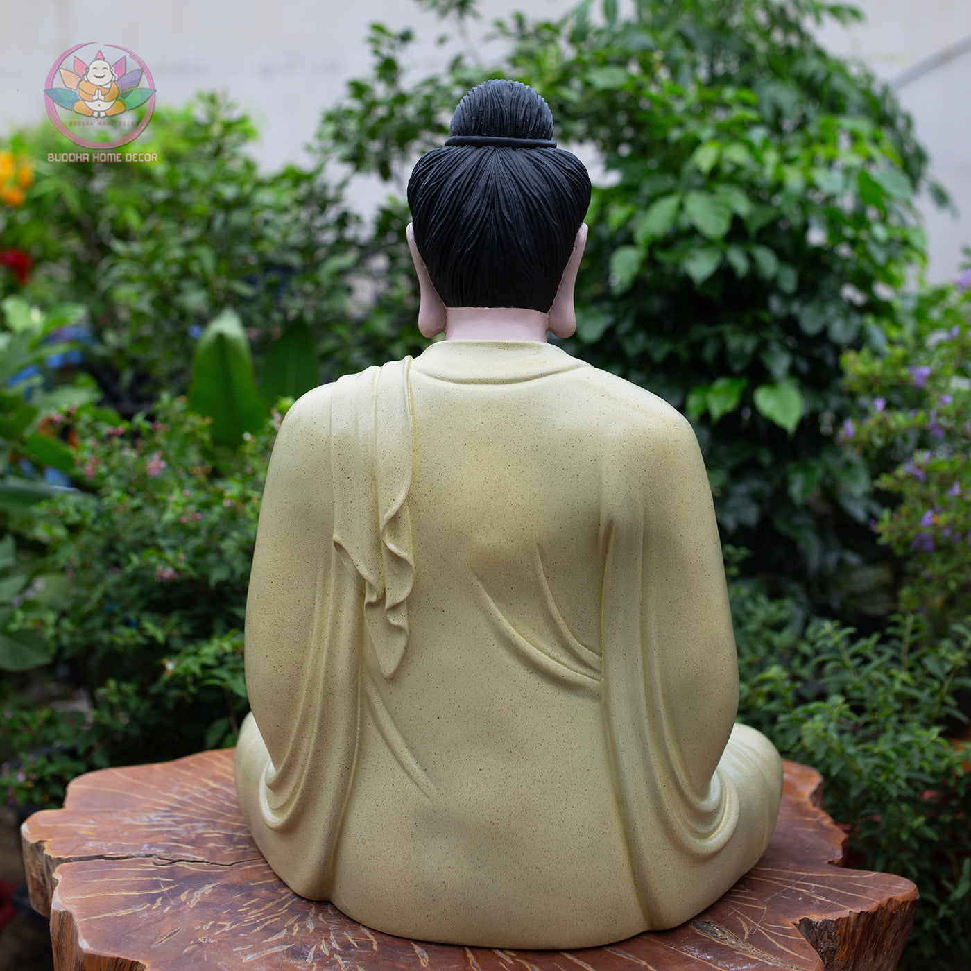 Ivory Yellow Buddha Statue – 21.7" (55cm) Shakyamuni in Meditation | Matte Resin Finish | Handcrafted Vietnamese Buddhist Sculpture