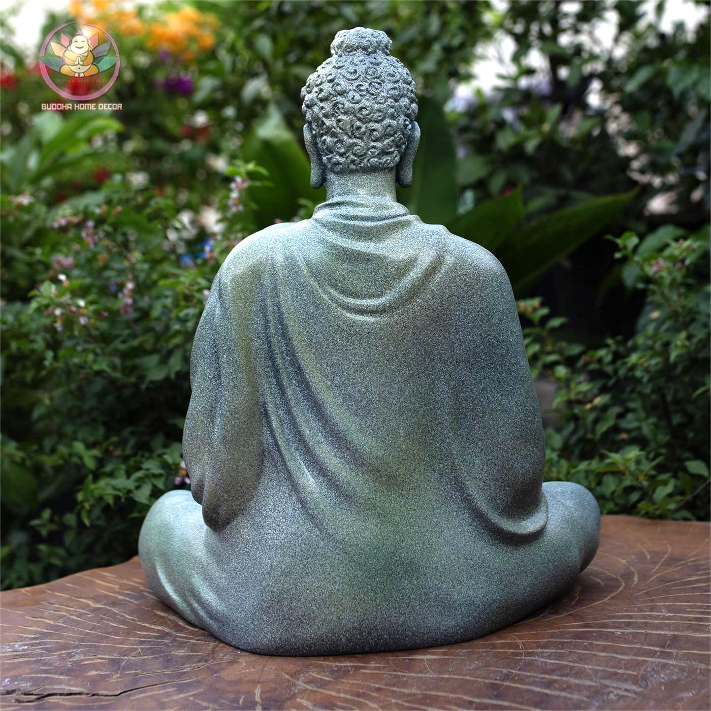 Granite-Look Buddha Statue – 14.6" (37cm) Shakyamuni in Earth-Touching Mudra | Resin Stone Meditation Sculpture | Handmade in Vietnam
